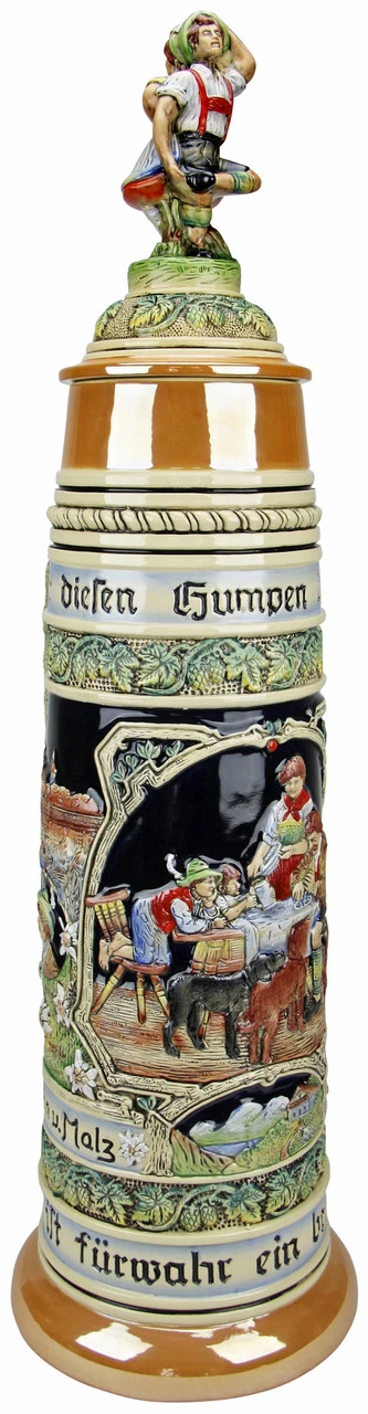 12 Liter Gold Multi-Color Beer Stein With Dancing Bavarian Couple Lid - Image 2