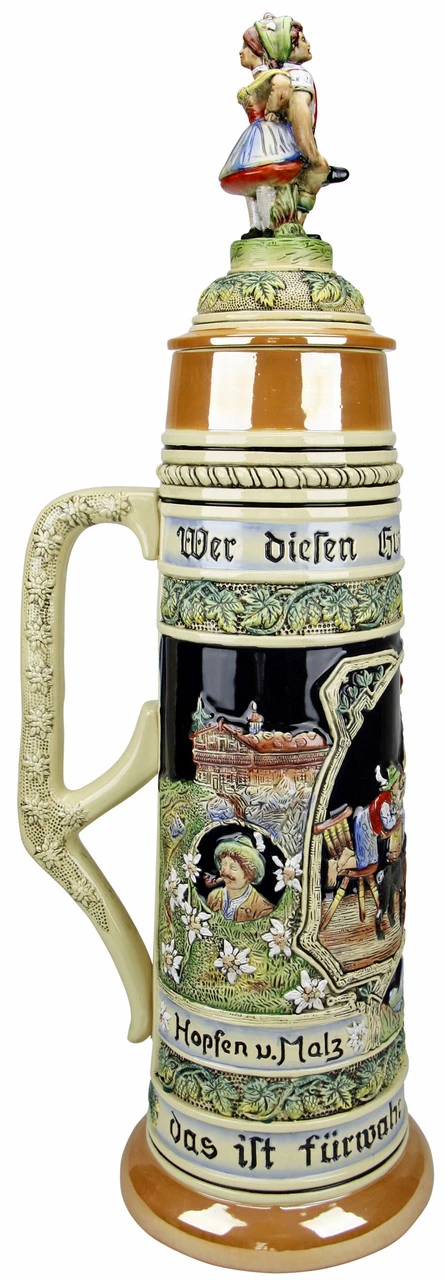 12 Liter Gold Multi-Color Beer Stein With Dancing Bavarian Couple Lid - Image 3