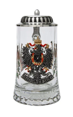 Deutschland Pewter Eagle Glass Beer Stein