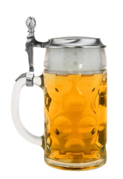Dimpled Oktoberfest Glass Beer Mug With Flat Pewter Lid 0.5 Liter