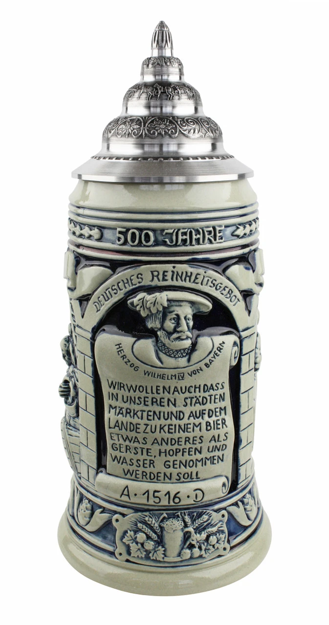 German Beer Purity Law 500 Year Anniversary Beer Stein Cobalt