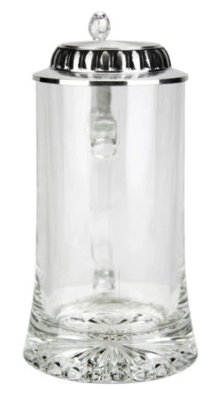 Glass Beer Stein With Plateau Pewter Lid And Hop Cone Thumblift -Luxury Cup Store Glass Beer Stein with Plateau Pewter Lid and Hop Cone Thumblift GS6101 FNT SM 02624.1584266526