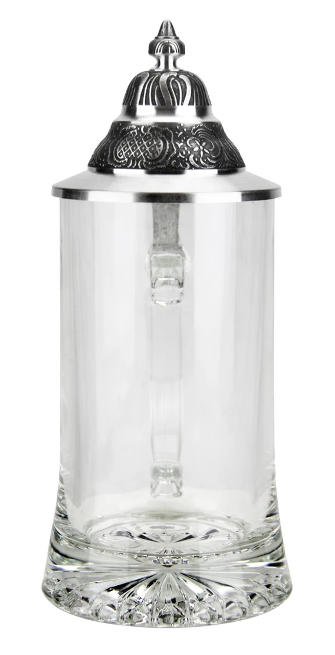 Glass Beer Stein With Pointed Pewter Lid 3 Glass Beer Stein With Pointed Pewter Lid - Image 3