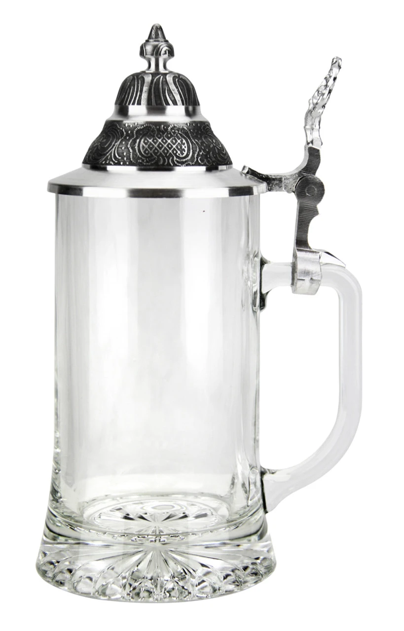 Glass Beer Stein With Pointed Pewter Lid 2 Glass Beer Stein With Pointed Pewter Lid - Image 2