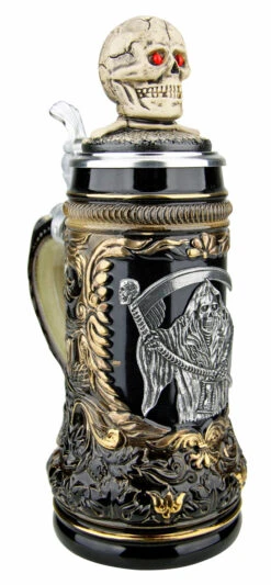 Grimm Reaper Beer Stein With Skull Lid -Luxury Cup Store Grimm Reaper Beer Stein ZB14239010 Angle SM 70353.1695503246