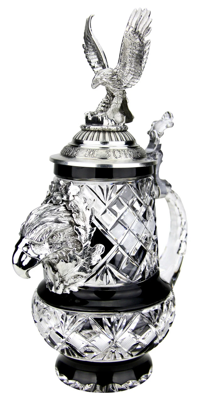 Lord Of Crystal Eagle German Beer Stein Black | 3D Flying Eagle Lid