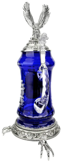Lord Of Crystal Eagle German Beer Stein Blue | 3D Eagle Lid | Talon Feet -Luxury Cup Store Lord of Crystal Eagle German Beer Stein Blue 3D Flying Eagle Lid K6004BZFAFL Back SM 25240.1575135853
