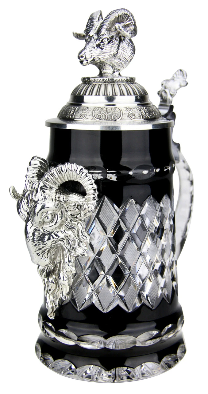 Lord Of Crystal Ram German Beer Stein Black | 3D Ram Lid