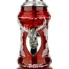 Lord Of Crystal Stag German Beer Stein Red | 3D Stag Lid | Hoof Feet