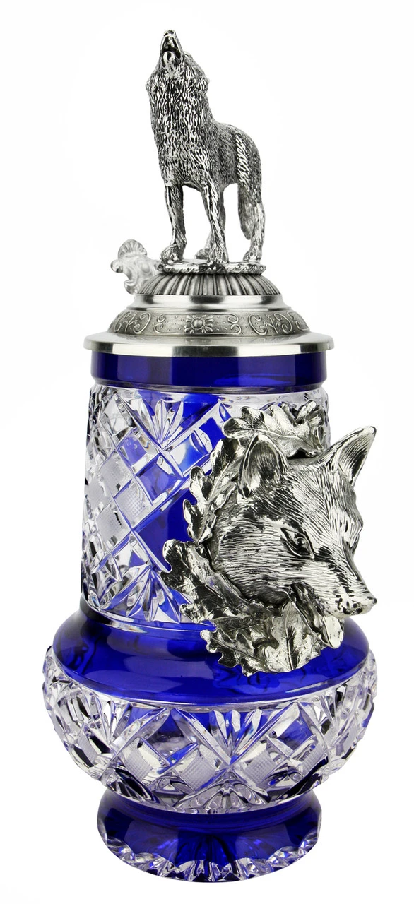 Lord Of Crystal Wolf German Beer Stein Blue | 3D Howling Wolf Lid - Image 4