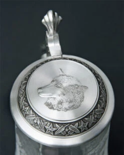 Timber Wolf Glass Beer Stein -Luxury Cup Store MC5914 Timber Wolf Glass Stein SM Lid 10466.1376592067