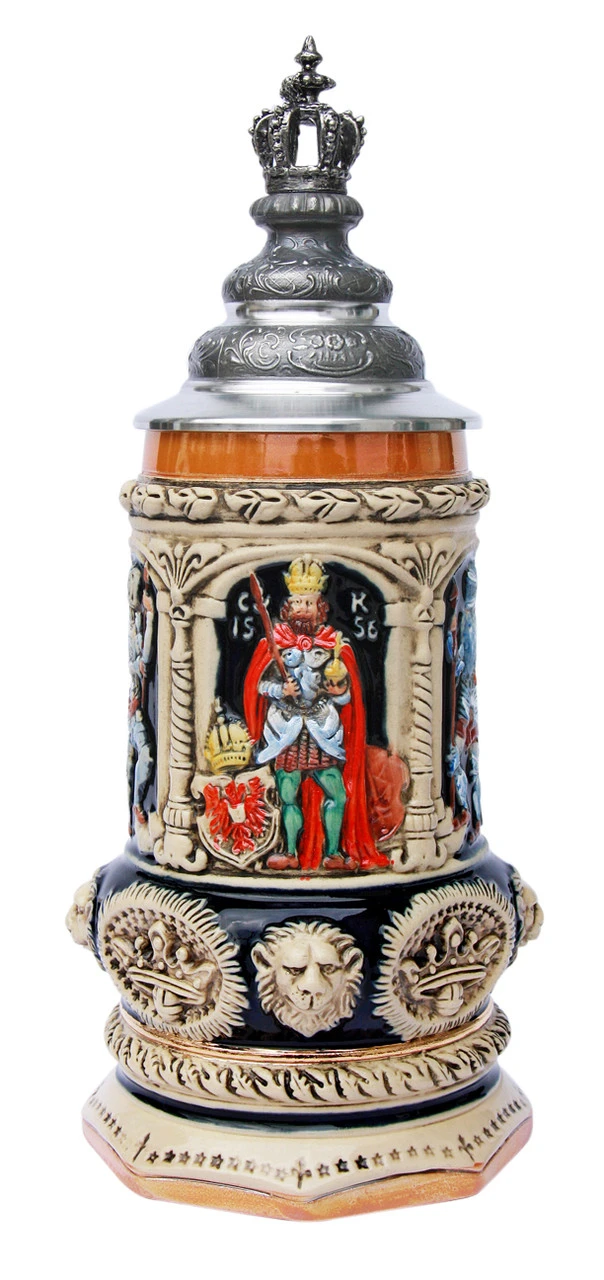 Medieval Holy Roman Emperor Beer Stein With Crown Lid 3 Medieval Holy Roman Emperor Beer Stein With Crown Lid - Image 3