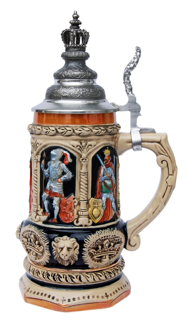 Medieval Holy Roman Emperor Beer Stein With Crown Lid 1 Medieval Holy Roman Emperor Beer Stein With Crown Lid