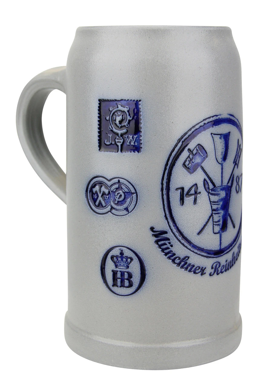 Munich Purity Law 1487 1 Liter Salt Glaze Stoneware Beer Mug