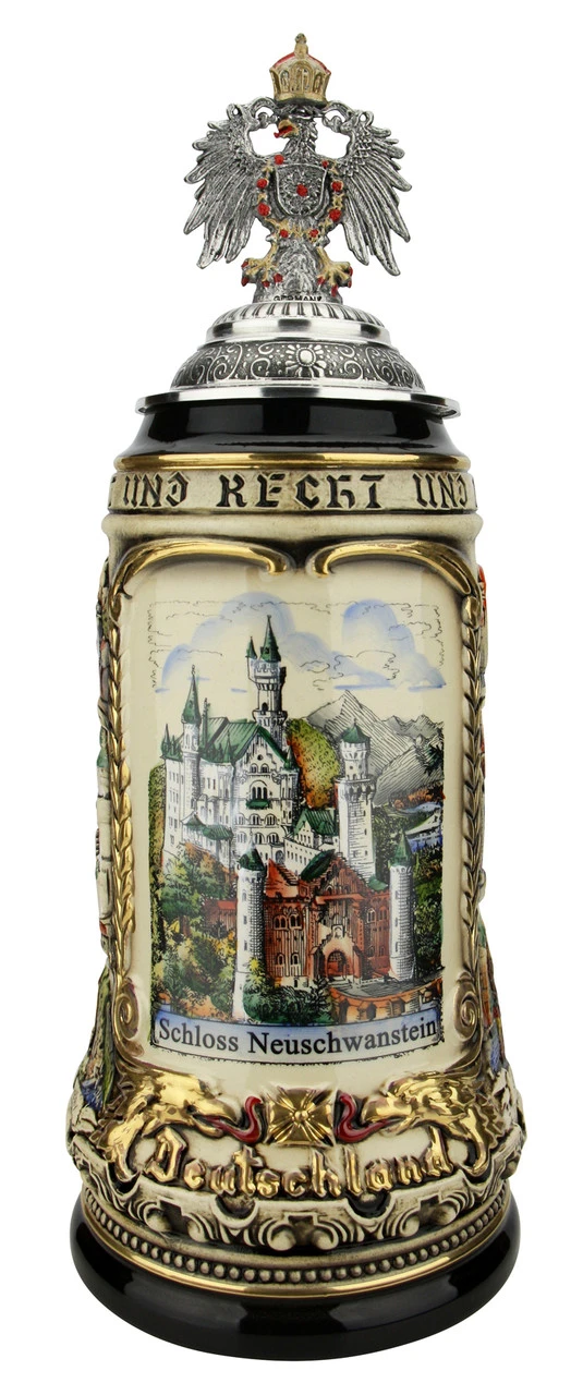 Neuschwanstein Castle German Beer Stein With Eagle Lid 2 Neuschwanstein Castle German Beer Stein With Eagle Lid - Image 2