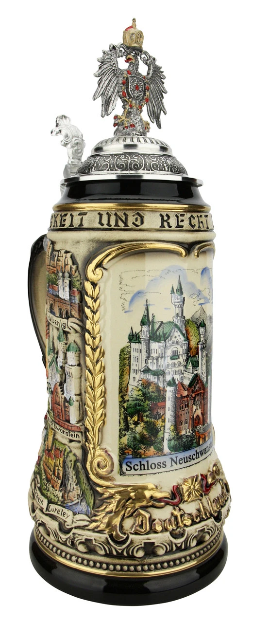 Neuschwanstein Castle German Beer Stein With Eagle Lid 1 Neuschwanstein Castle German Beer Stein With Eagle Lid