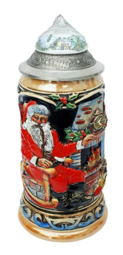 Santa Christmas Beer Stein With Faceted Crystal Lid -Luxury Cup Store Santa Beer Stein with Crystal Lid K042K FNT2 SM 02536.1507300415