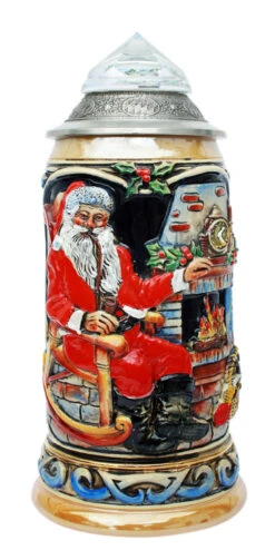 Santa Christmas Beer Stein With Faceted Crystal Lid