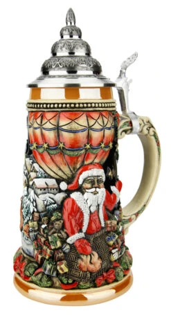 Santa In Balloon German Christmas Beer Stein