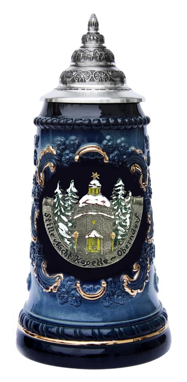 Silent Night Chapel Christmas Beer Stein With Pewter Badge