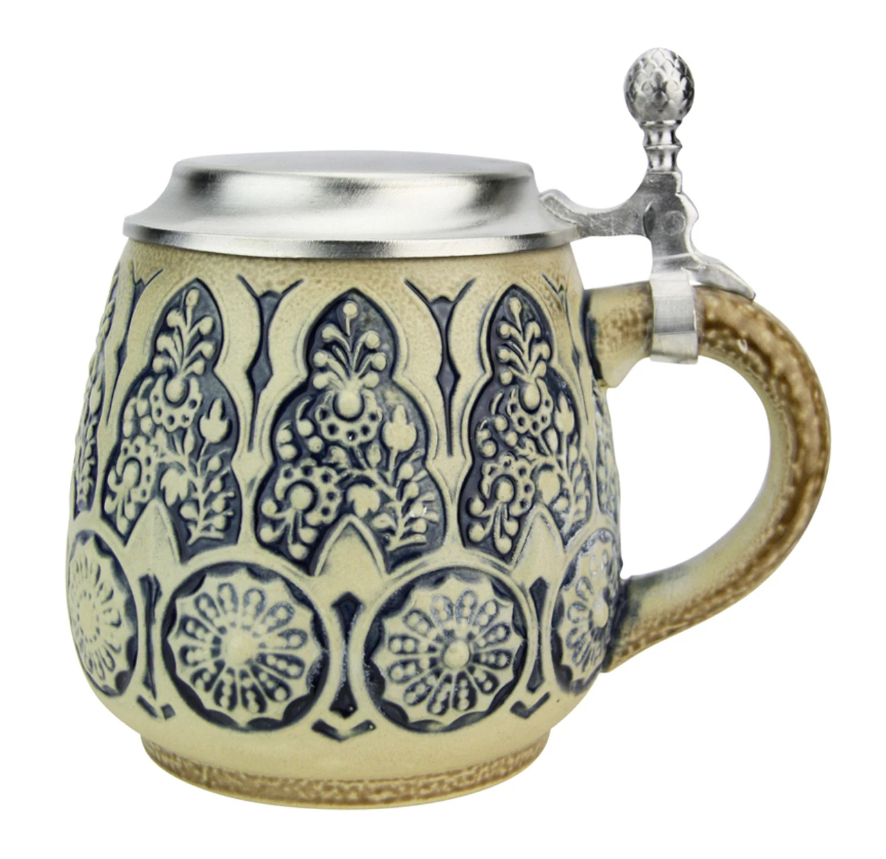 Stylized Plants Traditional Salt Glaze Beer Stein | Light Finish - Image 4