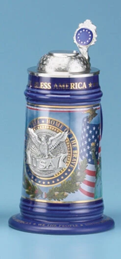 USA Stoneware Pewter Emblem Beer Stein