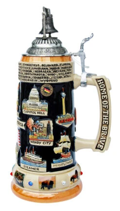 United States Panorama Beer Stein With Liberty Bell Lid -Luxury Cup Store United States Panorama Beer Stein K309LB RS SM 66679.1423694125